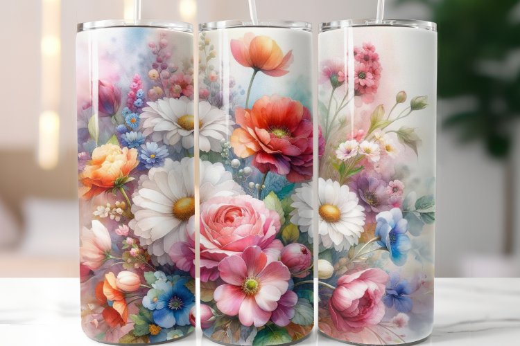 Spring Flowers 20 oz Skinny Tumbler Wrap Sublimation