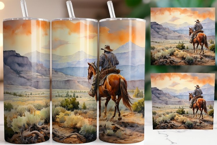 Cowboy tumbler wrap, Sublimation PNG design, Western ride