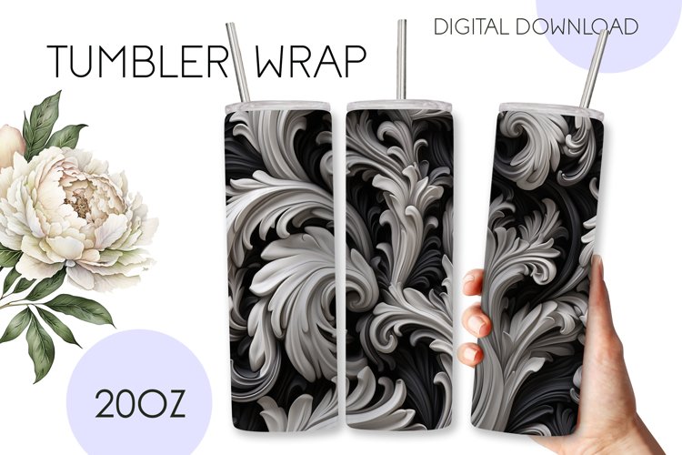Tumbler wrap 20OZ voluminous flowers Victorian monogram