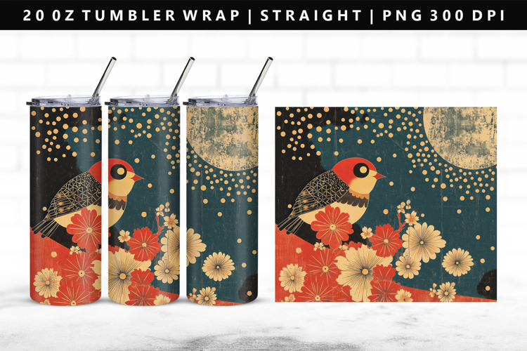 Hanafuda 20oz Tumbler Wrap | Sublimation PNG Design