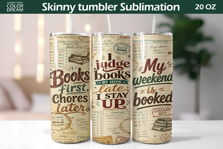Book Lover Tumbler Wrap | Library Card Sublimation