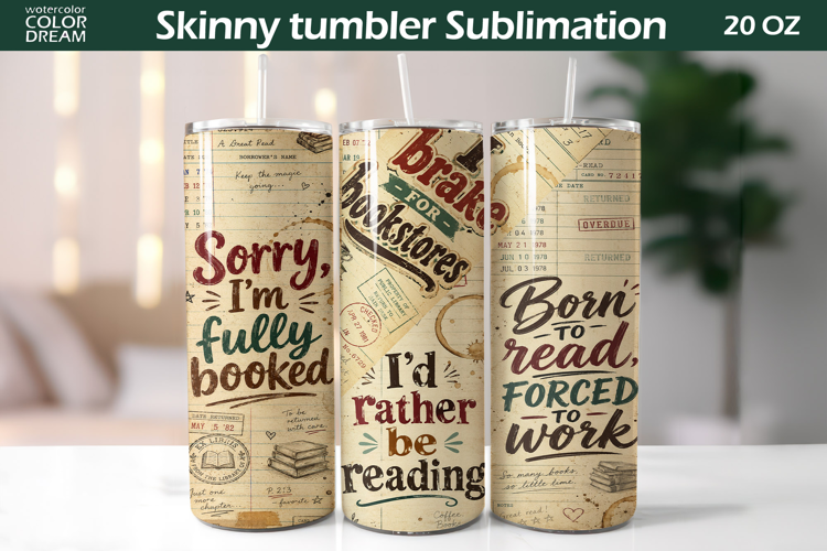 Book Lover Tumbler Wrap | Vintage Library Sublimation