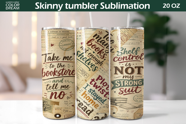 Book Lover Tumbler Wrap | Vintage Library Sublimation