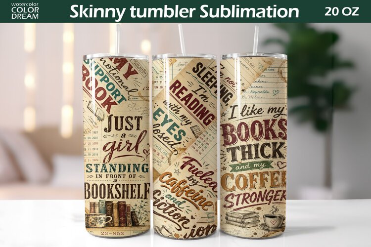 Book Lover Tumbler Wrap | Vintage Library Card Sublimation example image 1