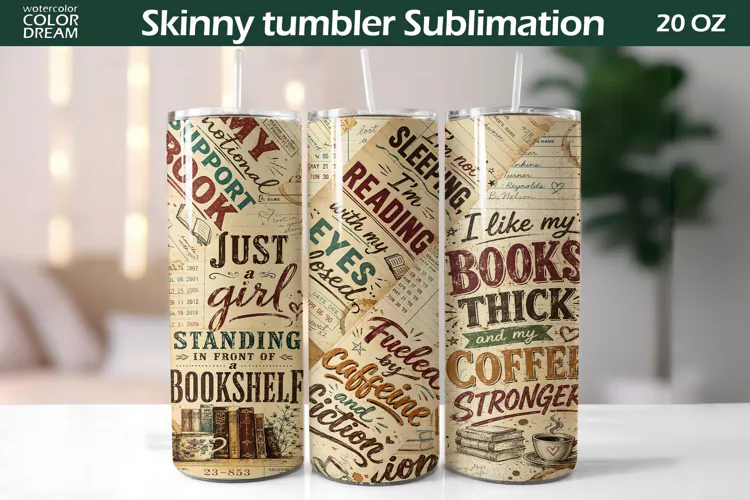 Book Lover Tumbler Wrap | Vintage Library Card Sublimation
