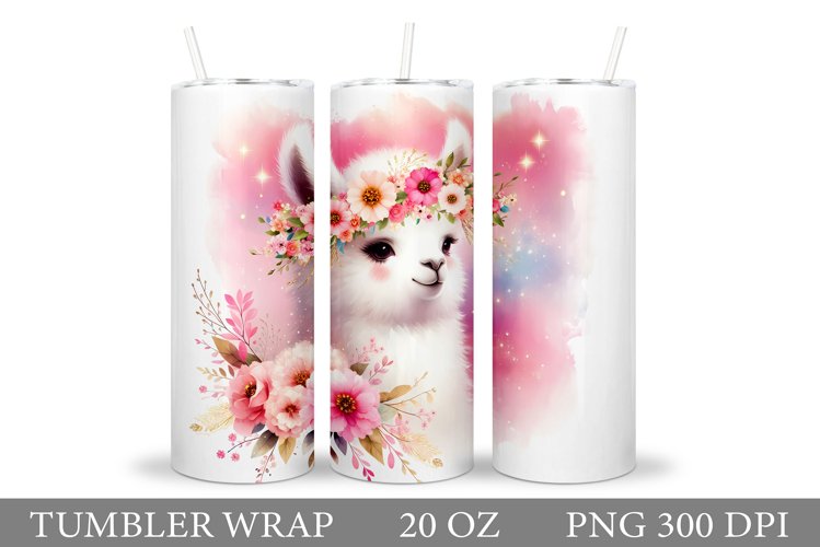 Cute Lama Tumbler Design. Lama Flowers Tumbler Sublimation