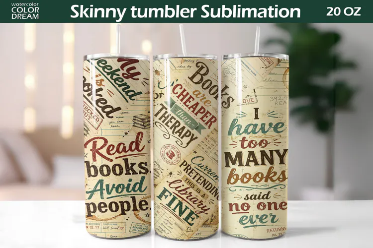 Book Quote Tumbler Wrap | Vintage Library Card Sublimation