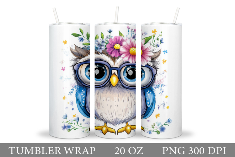 Cute Owl Tumbler Sublimation. Owl Flowers Tumbler Design