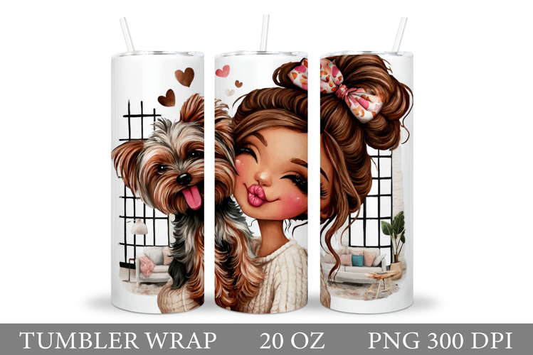 Girl and Dog Tumbler Design. Cute Dog Sublimation
