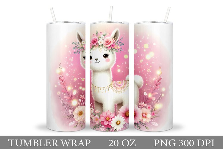 Cute Lama Tumbler Design. Lama Flowers Tumbler Sublimation