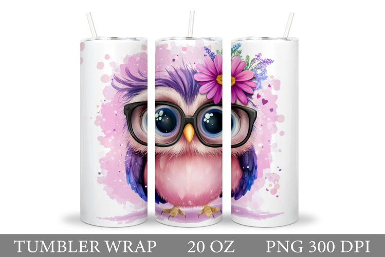 Cute Owl Tumbler Sublimation. Owl Flowers Tumbler Design