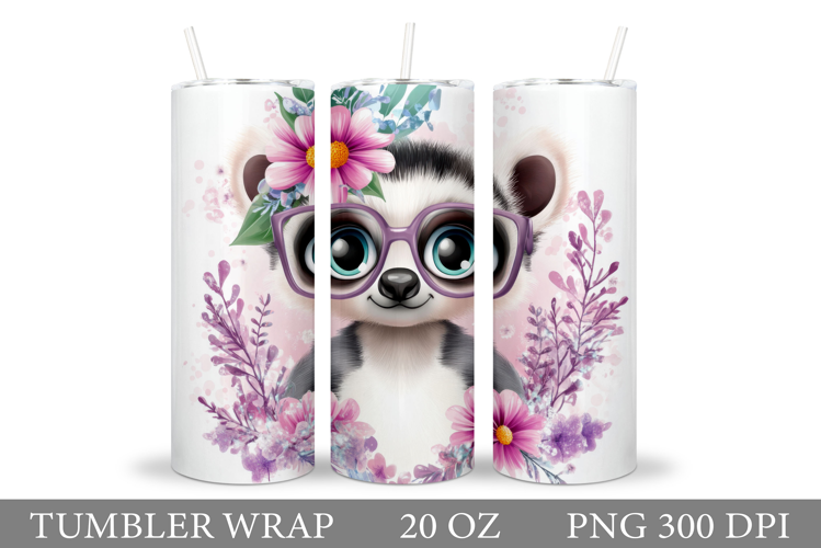 Cute Lemur Tumbler Sublimation. Lemur Flowers Tumbler Design