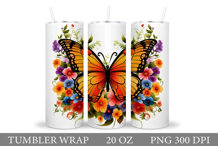 Butterfly Tumbler Sublimation. Flowers Tumbler Design