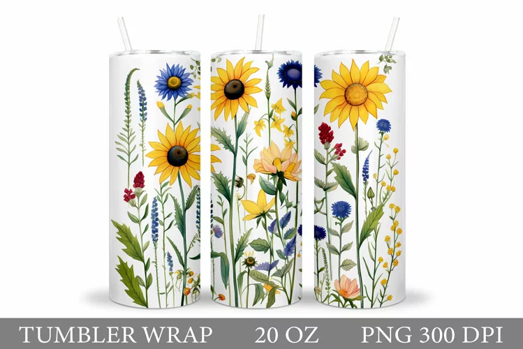 Flowers Tumbler Design. Wildflowers Tumbler Sublimation