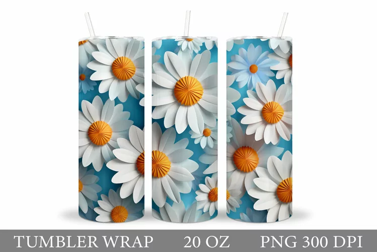 Daisy Flowers Tumbler Design. Flowers Tumbler Sublimation