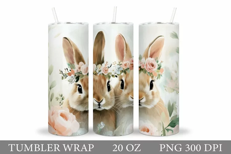 Cute Bunny Tumbler Design. Bunny Flowers Tumbler Sublimation
