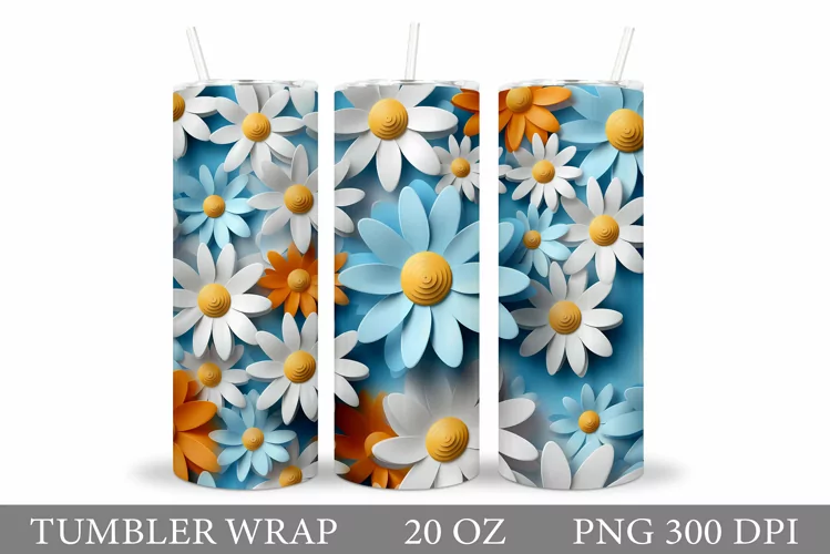 Daisy Flowers Tumbler Design. Sublimation Tumbler Flowers