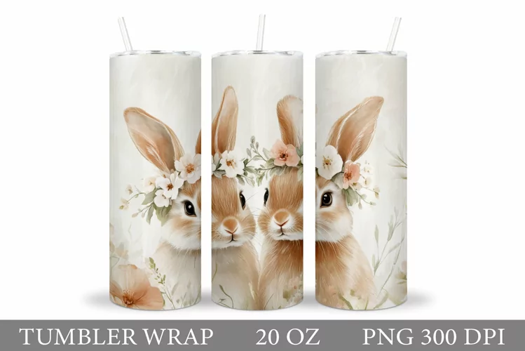 Cute Bunny Tumbler Design. Bunny Flowers Tumbler Sublimation