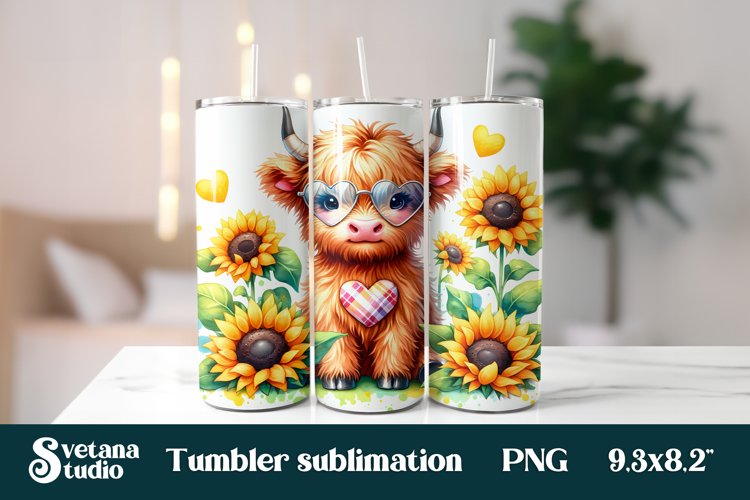 Baby highland cow glasses sunflower tumbler wrap 20 Oz