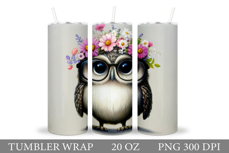 Cute Owl Tumbler Sublimation. Owl Flowers Tumbler Design
