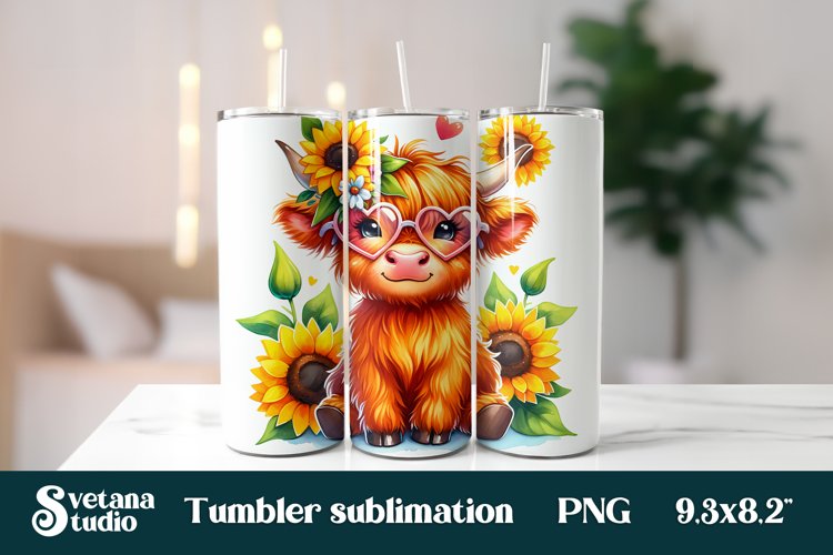 Baby highland cow glasses sunflower tumbler wrap