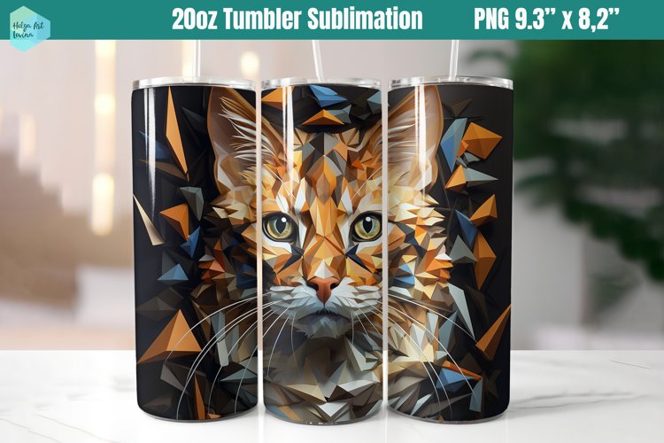 3D Cat 20 OZ Skinny Tumbler Sublimation