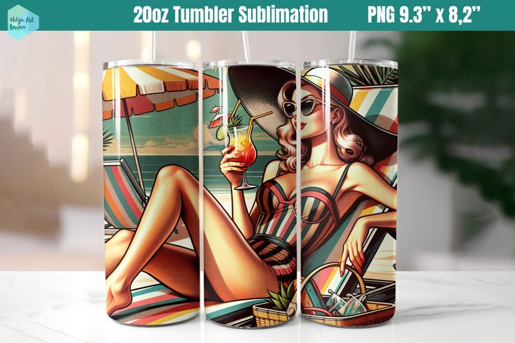 Pin-Up Girl Beach Tumbler, 20 OZ Skinny Tumbler Sublimation