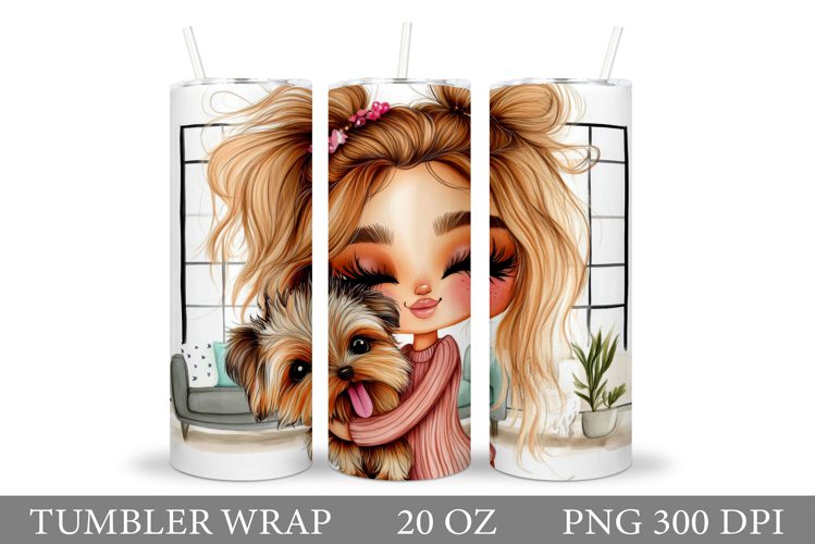 Girl and Dog Tumbler Design. Cute Dog Sublimation example image 1