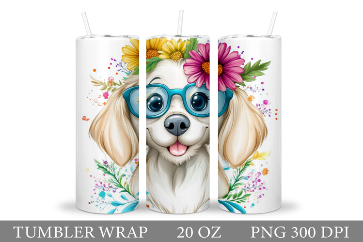 Dog Tumbler Sublimation. Dog Flowers Tumbler Design