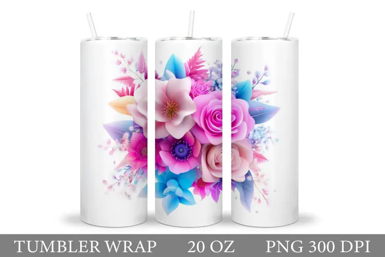 Flowers Tumbler Sublimation. Floral Tumbler Design