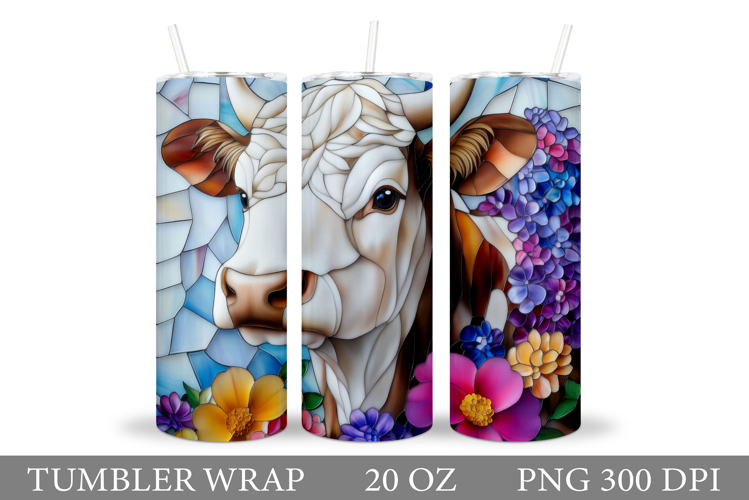 Cute Cow Tumbler Sublimation. Cow Flowers Tumbler Design