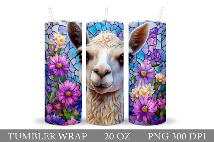 Cute Lama Tumbler Design. Lama Flowers Tumbler Sublimation