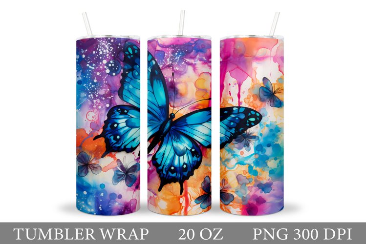 Butterfly Tumbler Sublimation. Flowers Tumbler Wrap Design