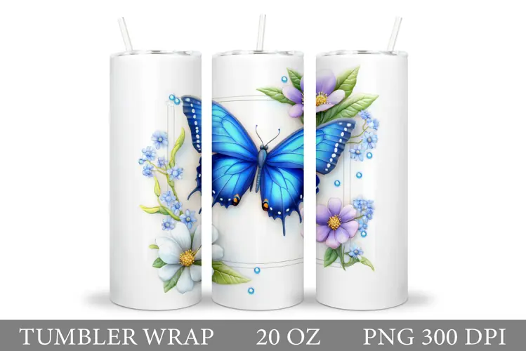 Butterfly Tumbler Sublimation. Flowers Tumbler Design