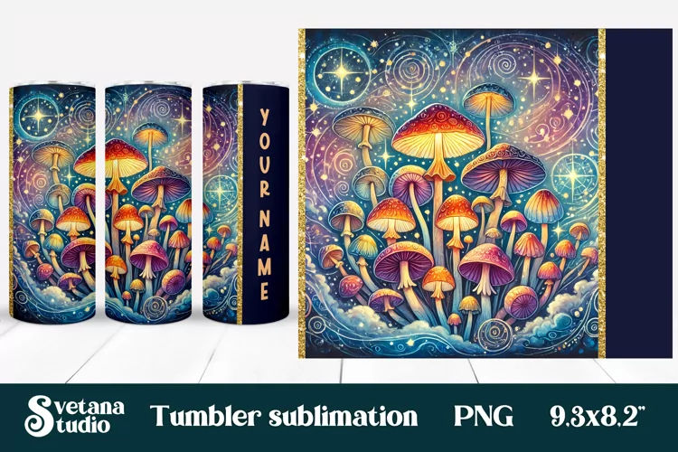 Magic mushroom tumbler wrap | Mystical moon tumbler