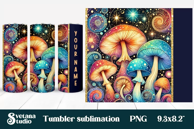 Magic mushroom tumbler wrap | Mystical moon tumbler