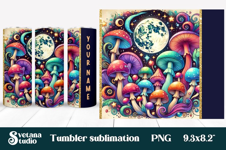 Magic mushroom tumbler wrap | Mystical moon tumbler example image 1