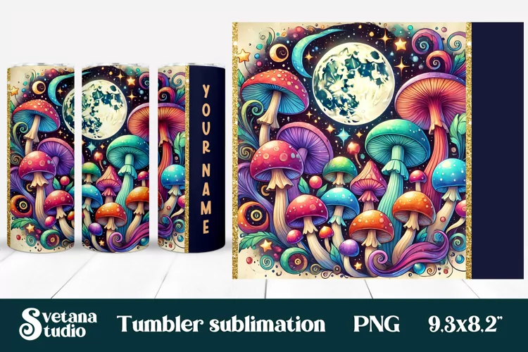 Magic mushroom tumbler wrap | Mystical moon tumbler