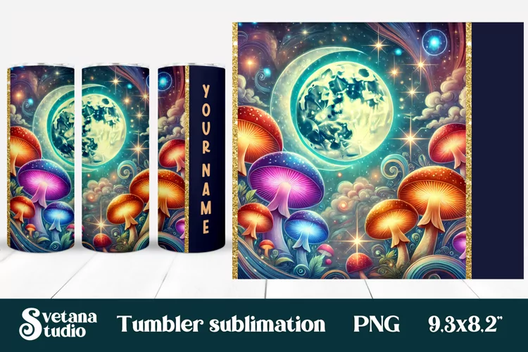 Magic mushroom tumbler wrap | Mystical moon tumbler