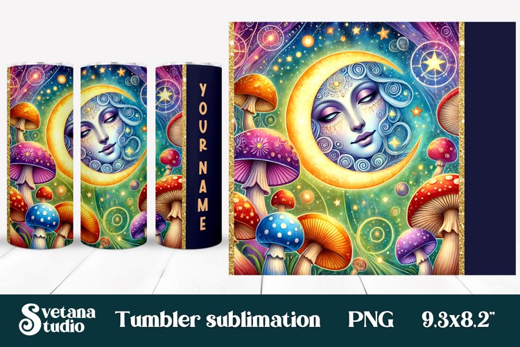 Magic mushroom tumbler wrap | Mystical moon tumbler