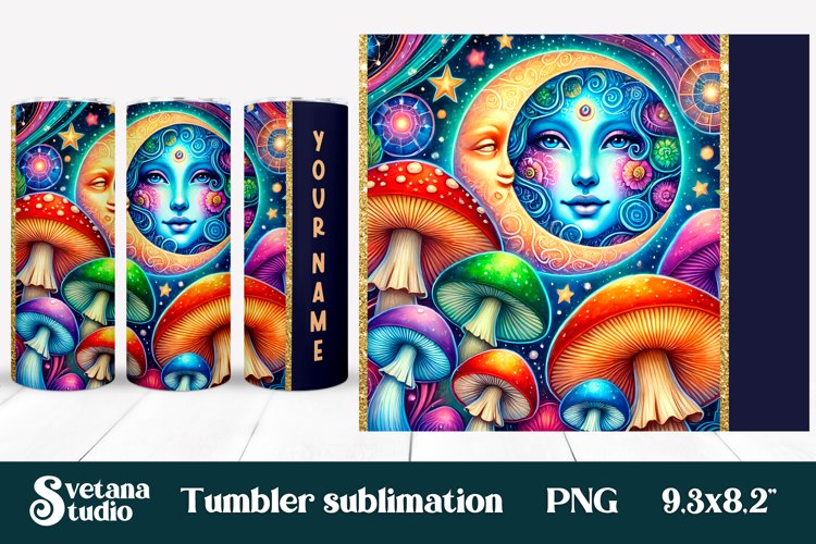 Magic mushroom tumbler wrap | Mystical moon tumbler example image 1