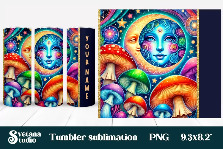 Magic mushroom tumbler wrap | Mystical moon tumbler