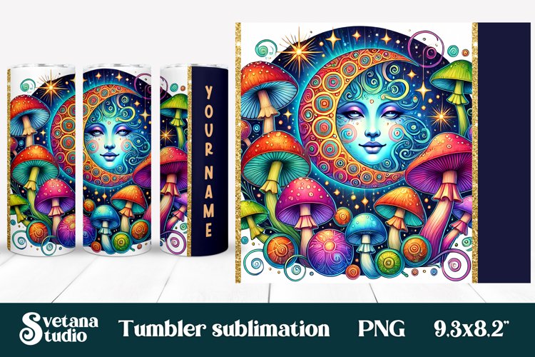 Magic mushroom tumbler wrap | Mystical moon tumbler example image 1