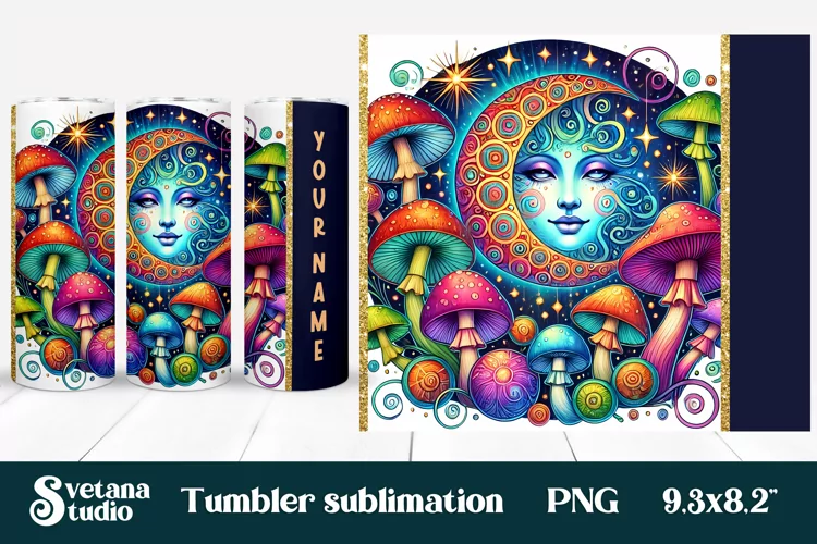 Magic mushroom tumbler wrap | Mystical moon tumbler