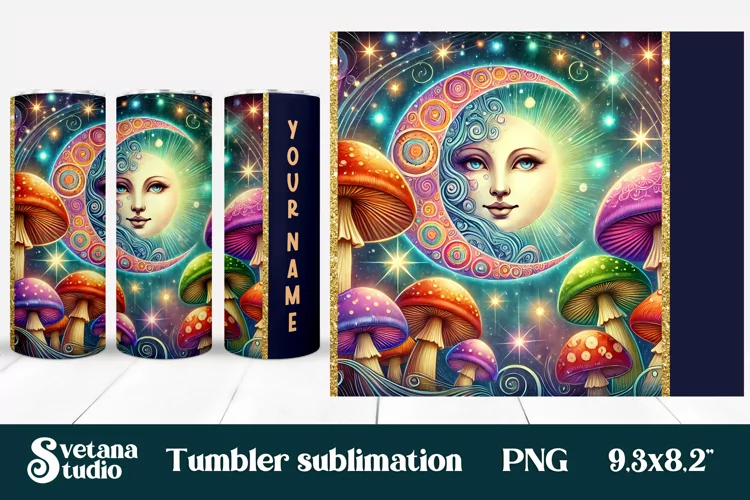 Magic mushroom tumbler wrap | Mystical moon tumbler