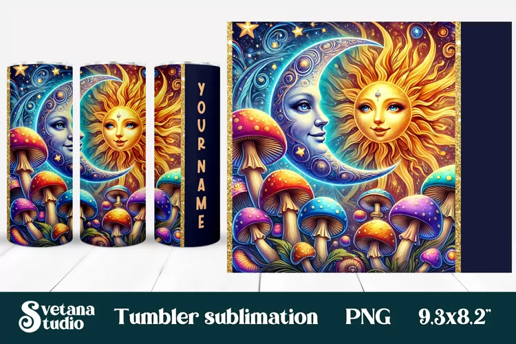 Magic mushroom tumbler wrap | Mystical moon tumbler