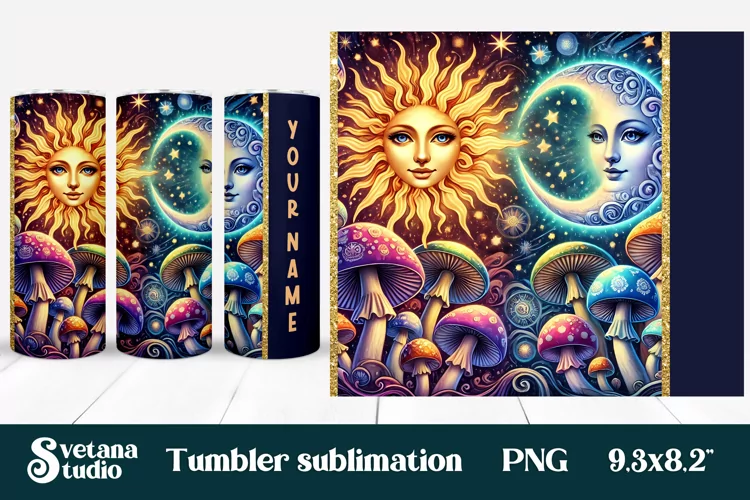 Magic mushroom tumbler wrap | Mystical moon tumbler
