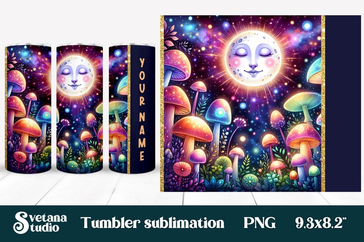 Magic mushroom tumbler wrap | Mystical moon tumbler example image 1