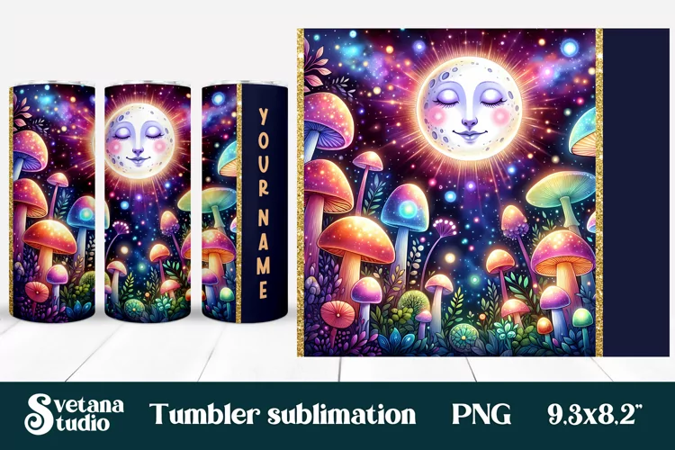 Magic mushroom tumbler wrap | Mystical moon tumbler