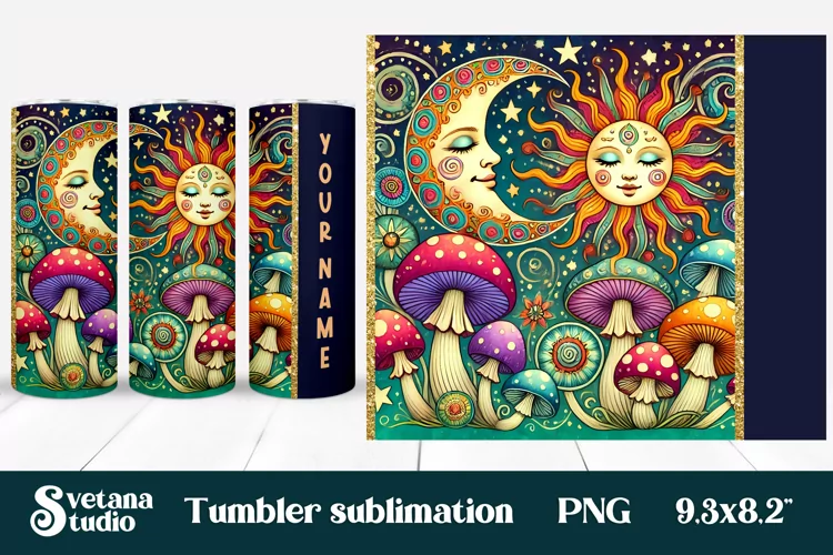 Magic mushroom tumbler wrap | Mystical moon tumbler
